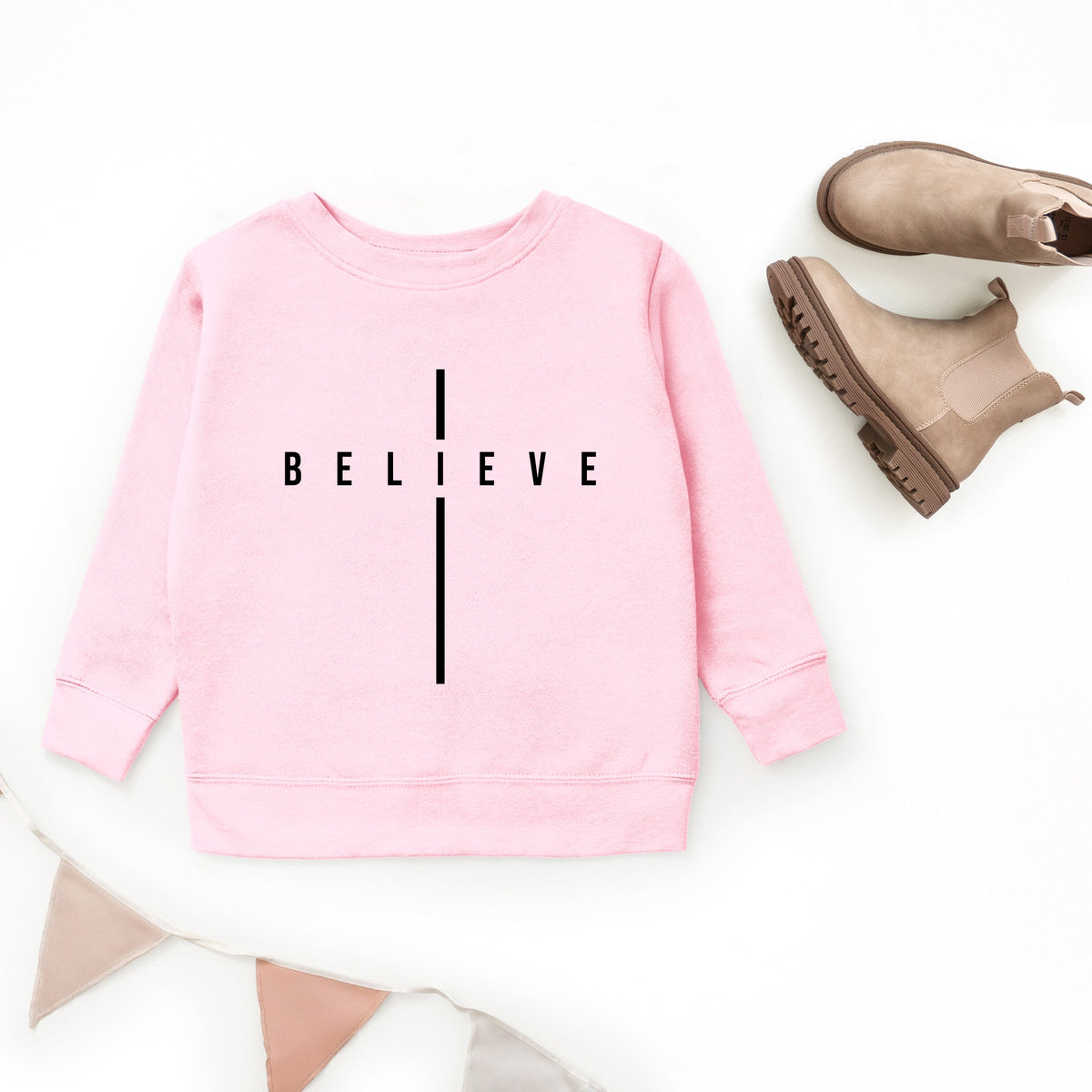 Believe Minimalist Cross - Youth Graphic Sweatshirt