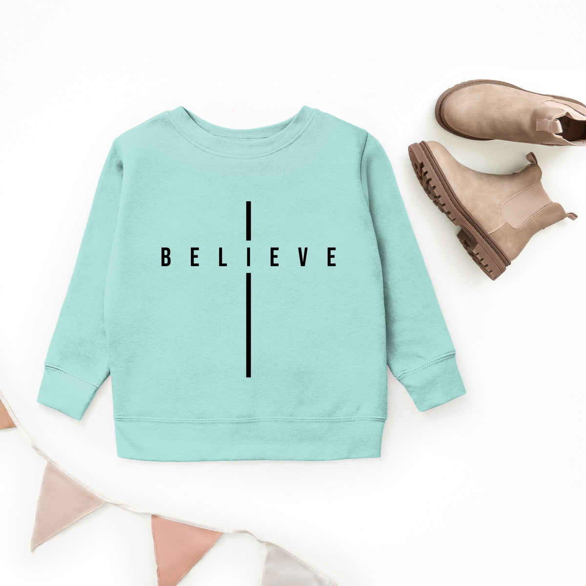 Believe Minimalist Cross - Youth Graphic Sweatshirt