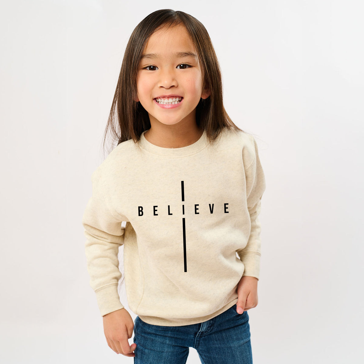 Believe Minimalist Cross - Youth Graphic Sweatshirt
