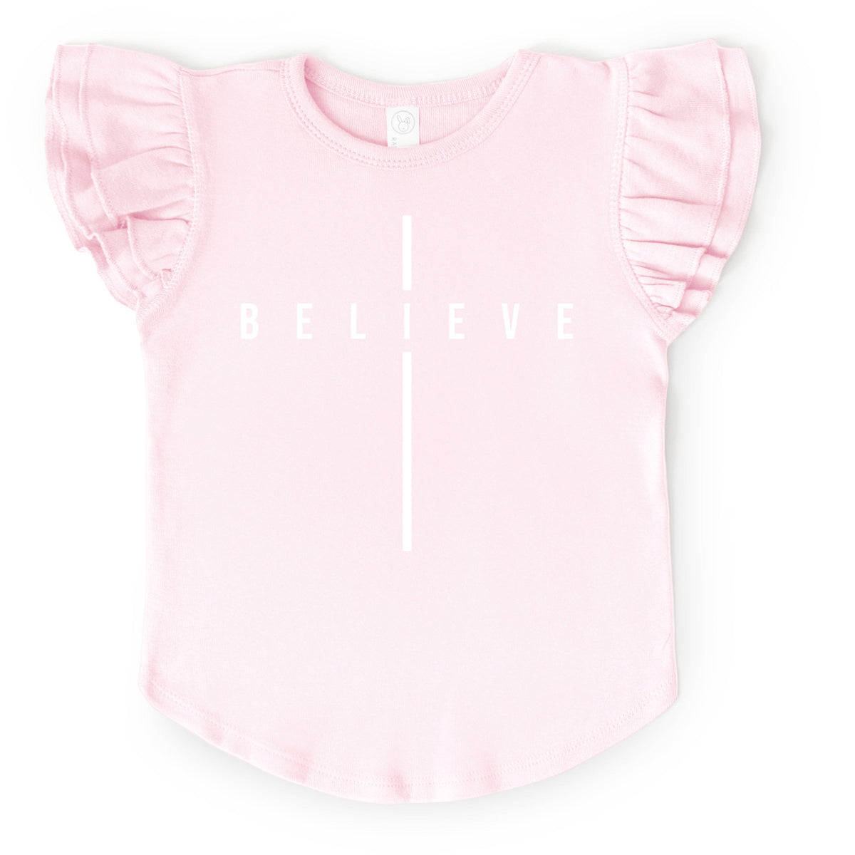 Believe Minimalist Cross - Flutter Sleeve Graphic T-Shirt