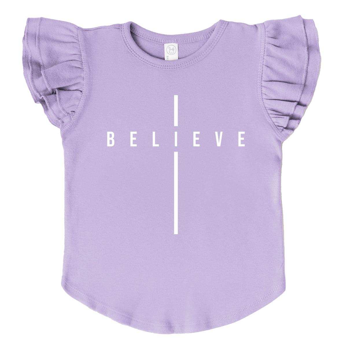 Believe Minimalist Cross - Flutter Sleeve Graphic T-Shirt