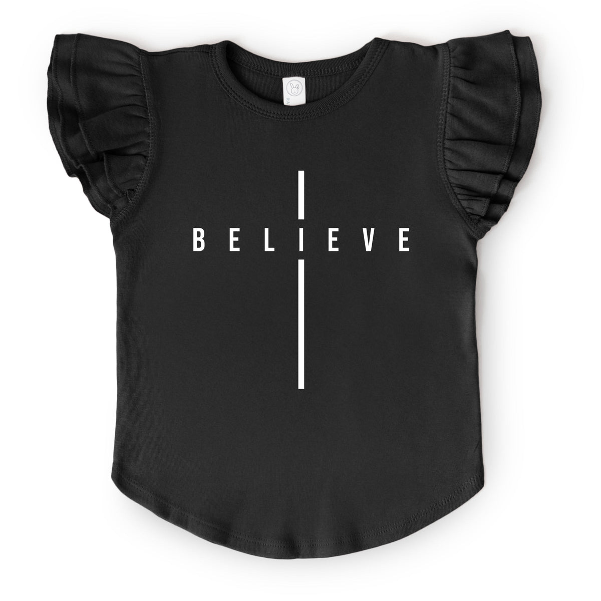 Believe Minimalist Cross - Flutter Sleeve Graphic T-Shirt