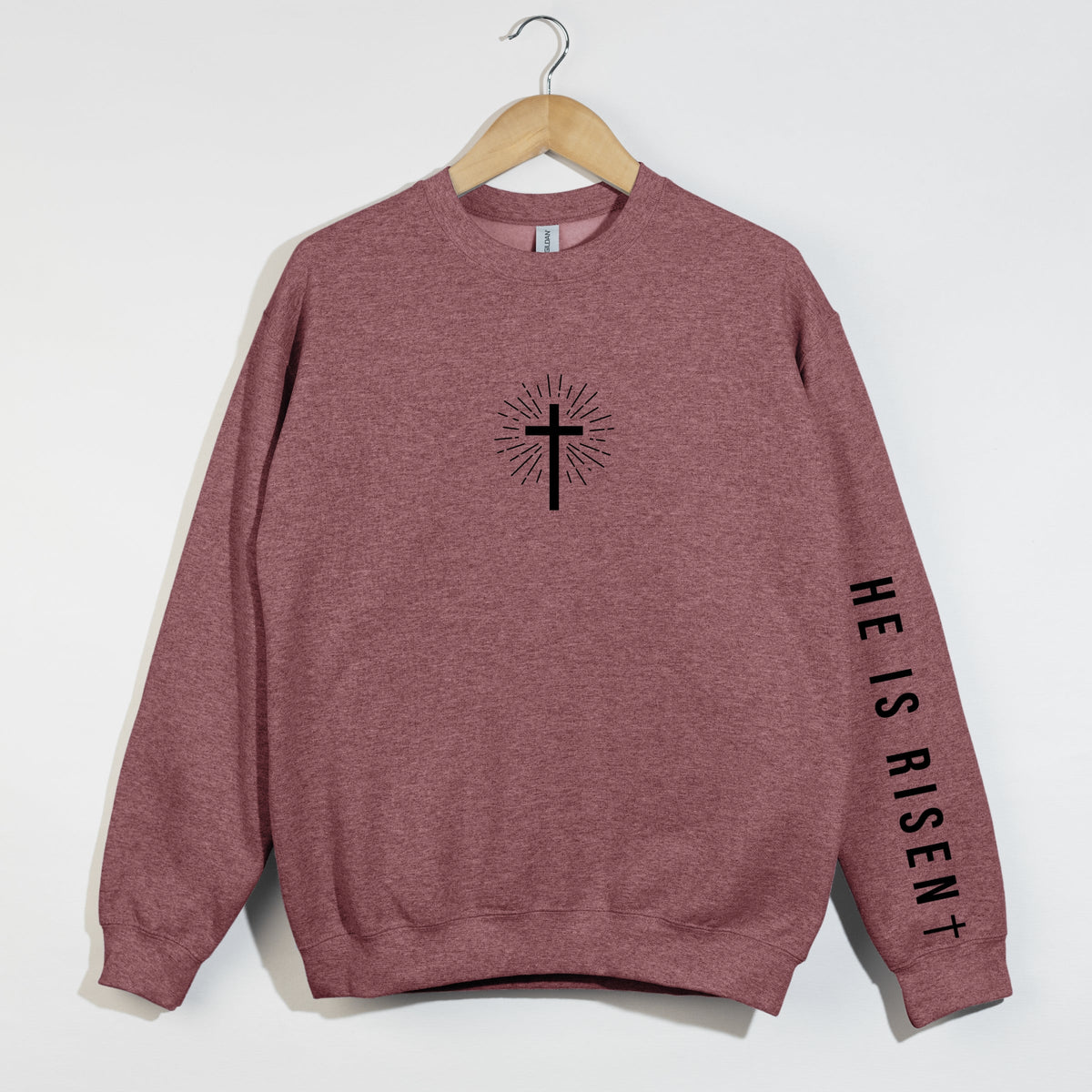 He Is Risen Cross Mini Front and Sleeve Design - Women's Graphic Sweatshirt