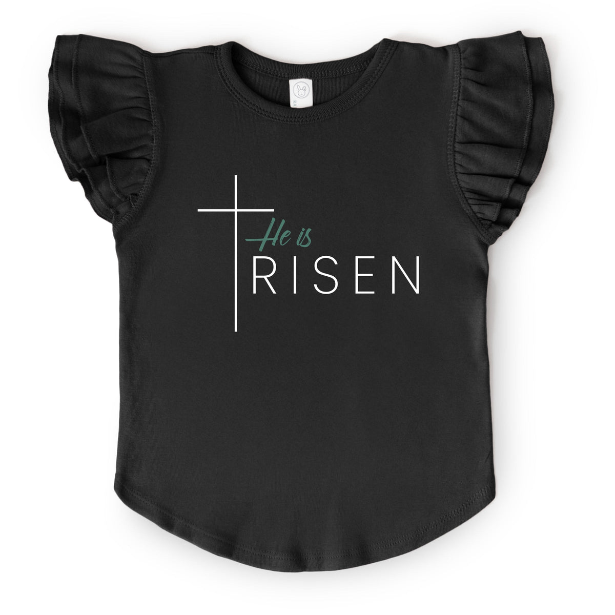 He Is Risen Cross Thin - Flutter Sleeve Graphic T-Shirt