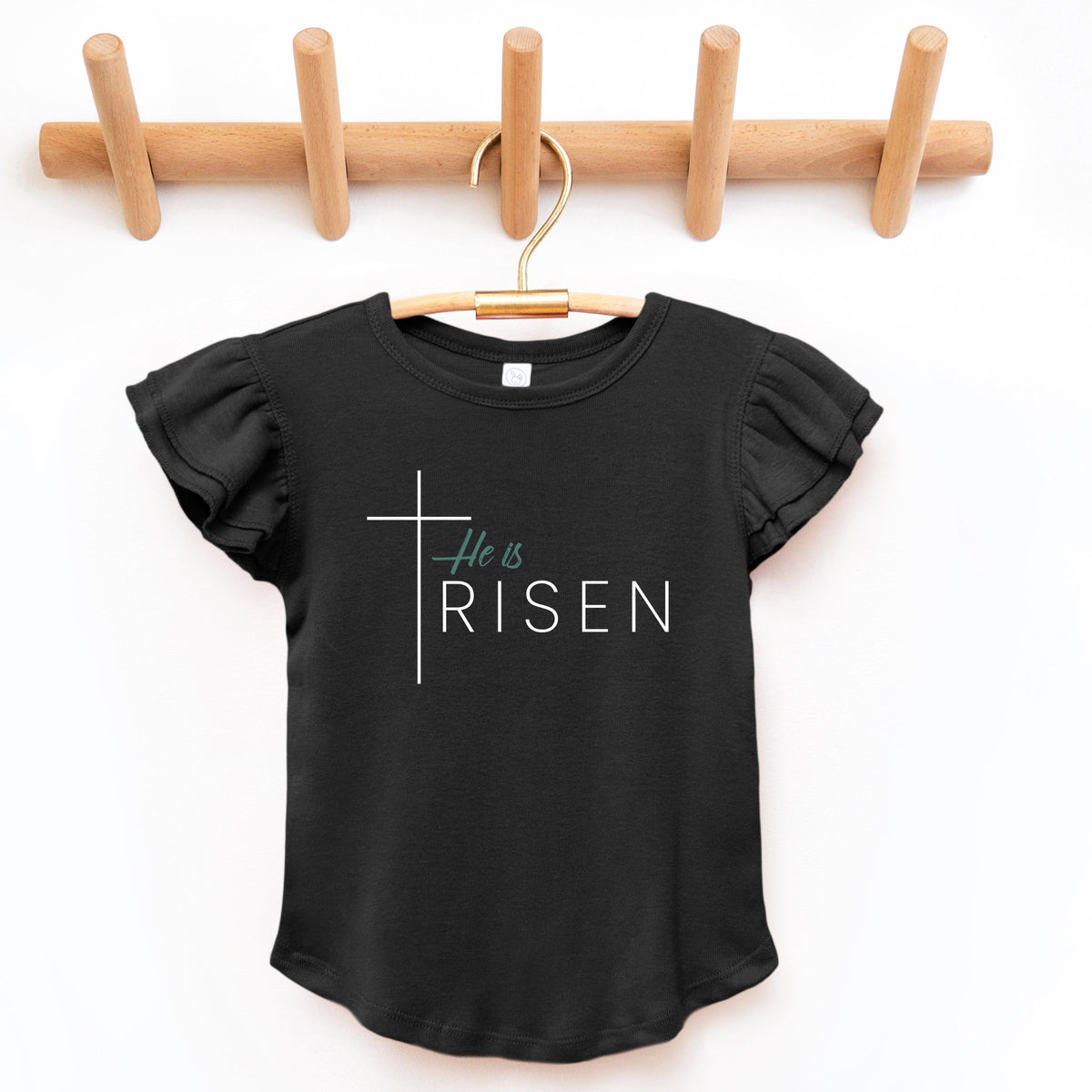 He Is Risen Cross Thin - Flutter Sleeve Graphic T-Shirt