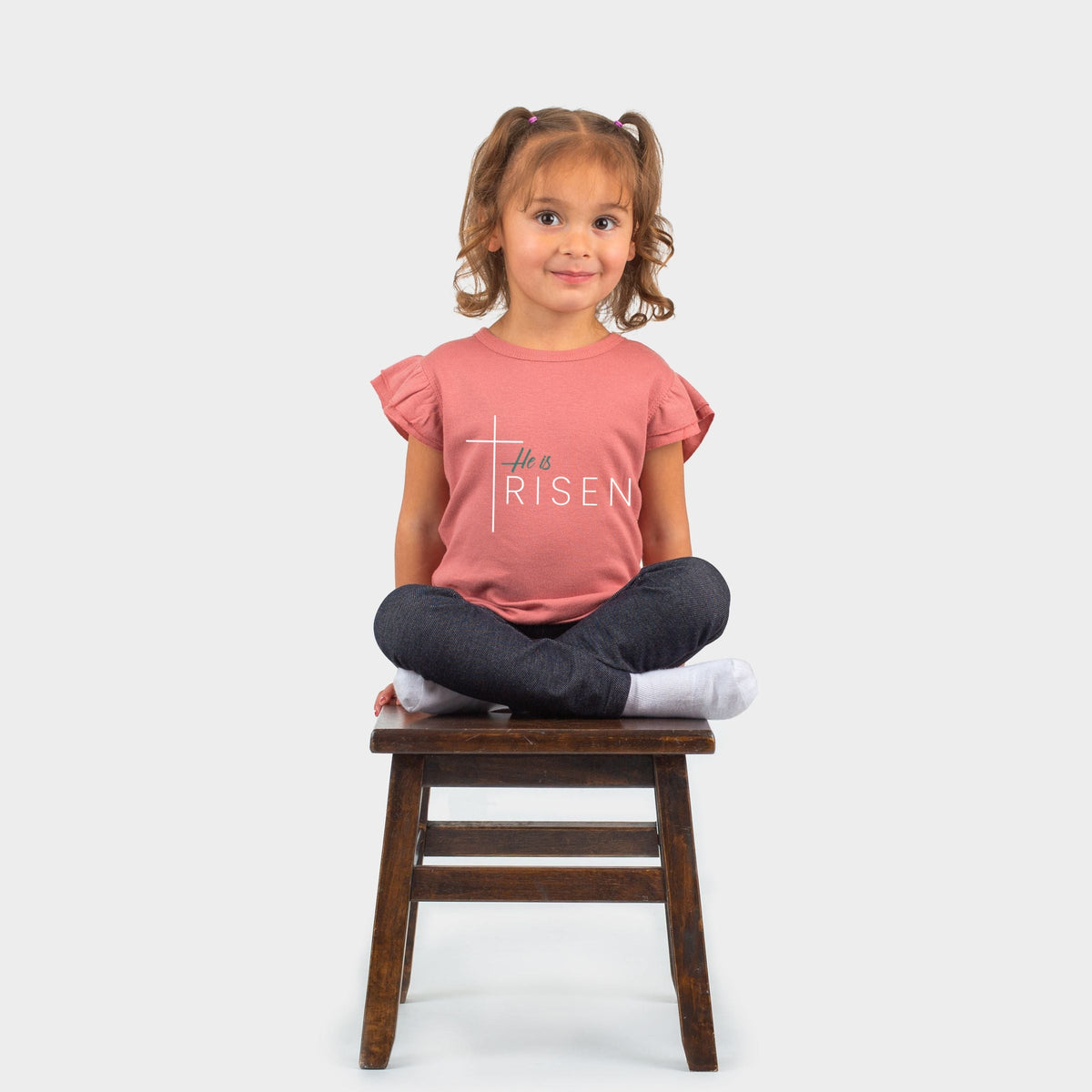 He Is Risen Cross Thin - Flutter Sleeve Graphic T-Shirt