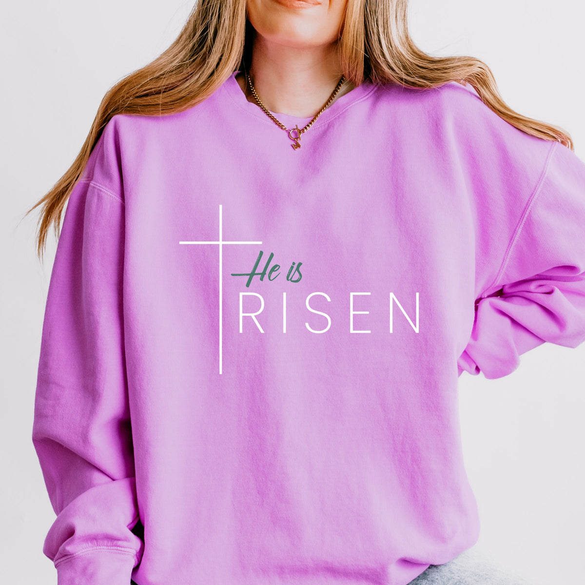 He Is Risen Cross Thin - Women's Lightweight Garment Dyed Sweatshirt