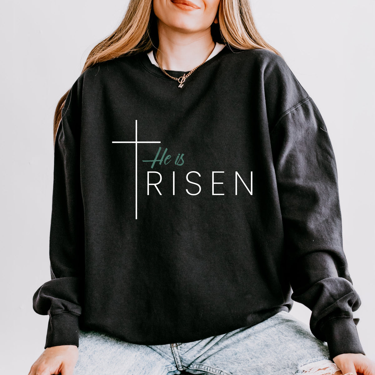 He Is Risen Cross Thin - Women's Lightweight Garment Dyed Sweatshirt