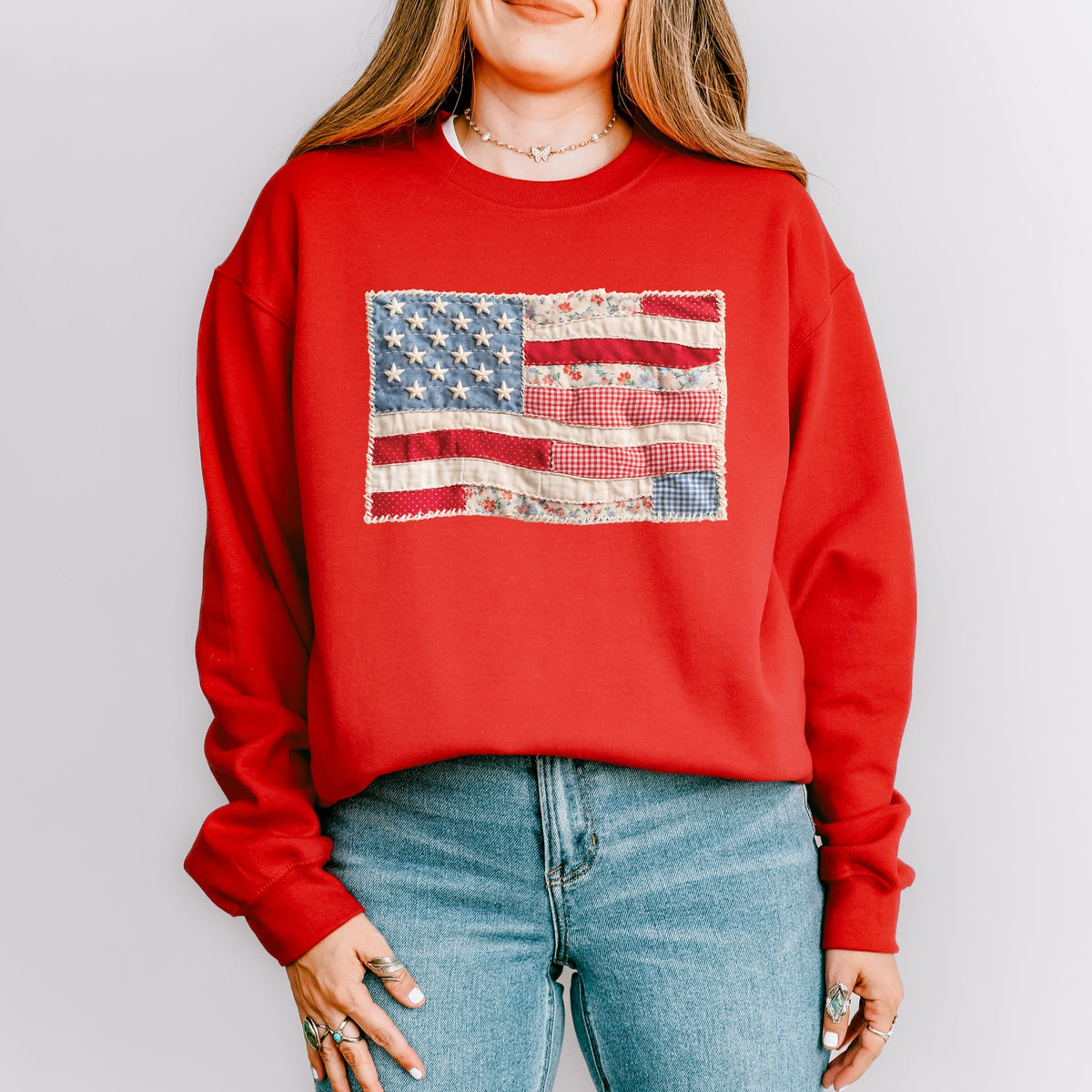 American Flag Faux Patchwork - Women's Graphic Sweatshirt