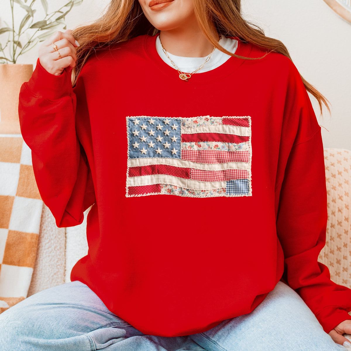 American Flag Faux Patchwork - Women's Graphic Sweatshirt