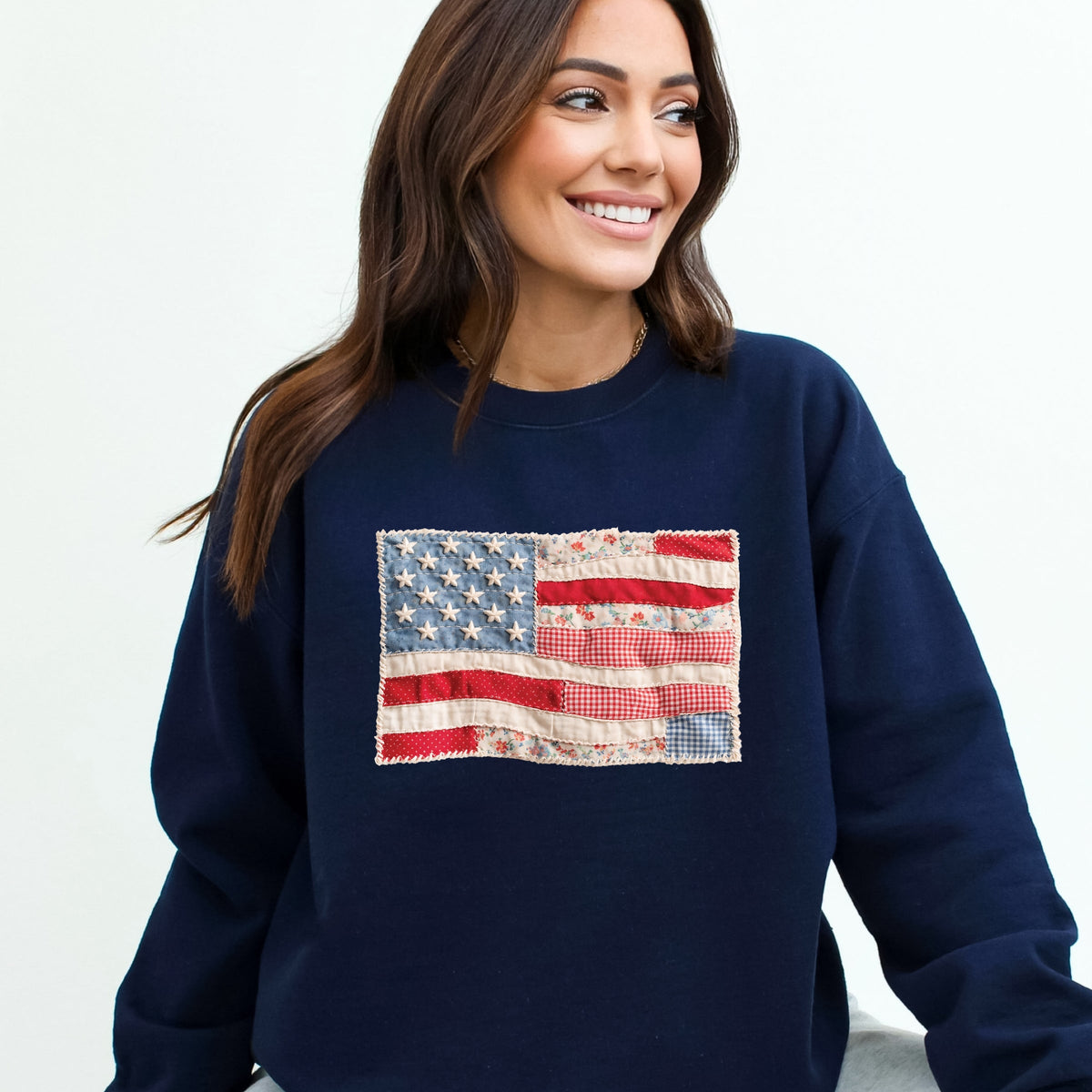 American Flag Faux Patchwork - Women's Graphic Sweatshirt