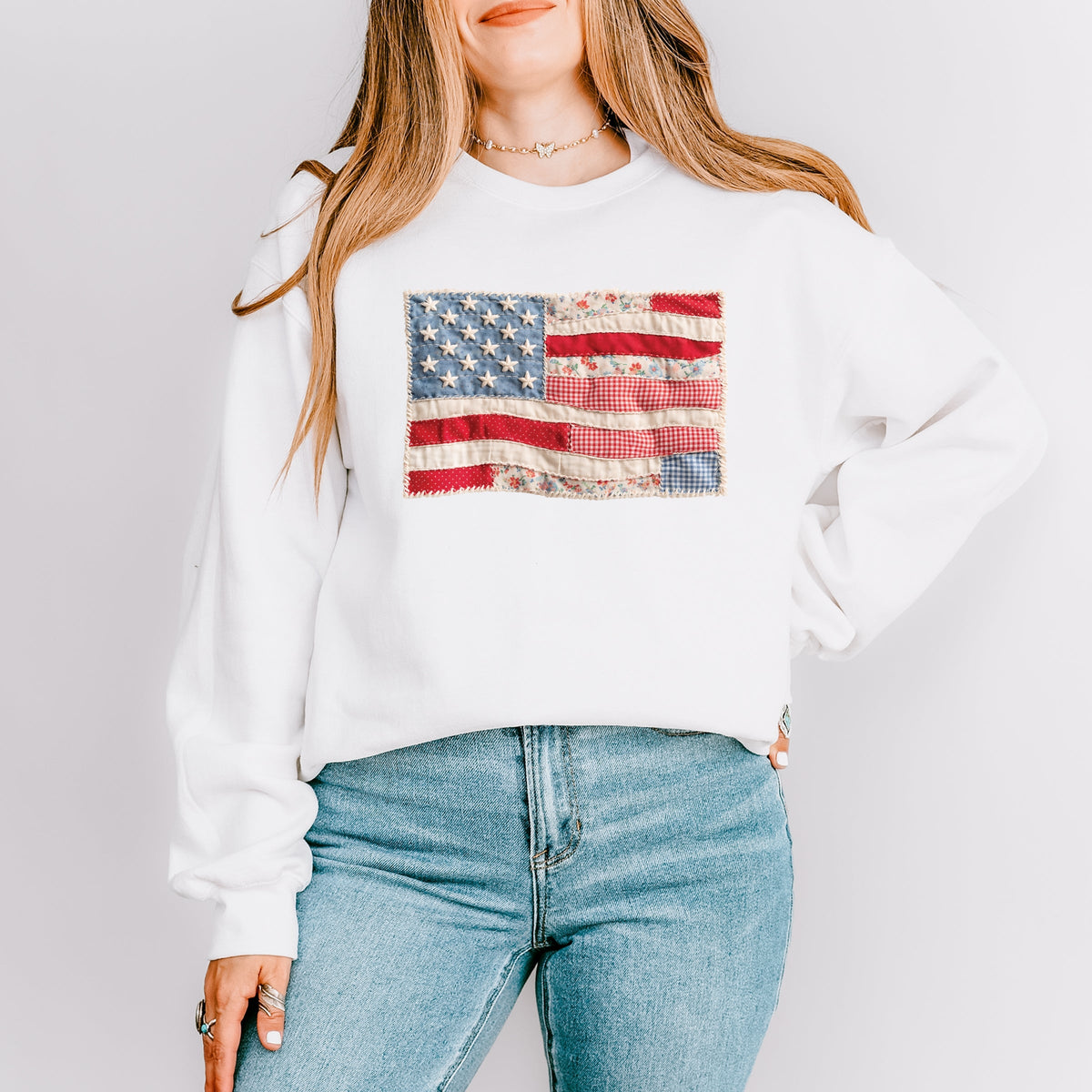 American Flag Faux Patchwork - Women's Graphic Sweatshirt