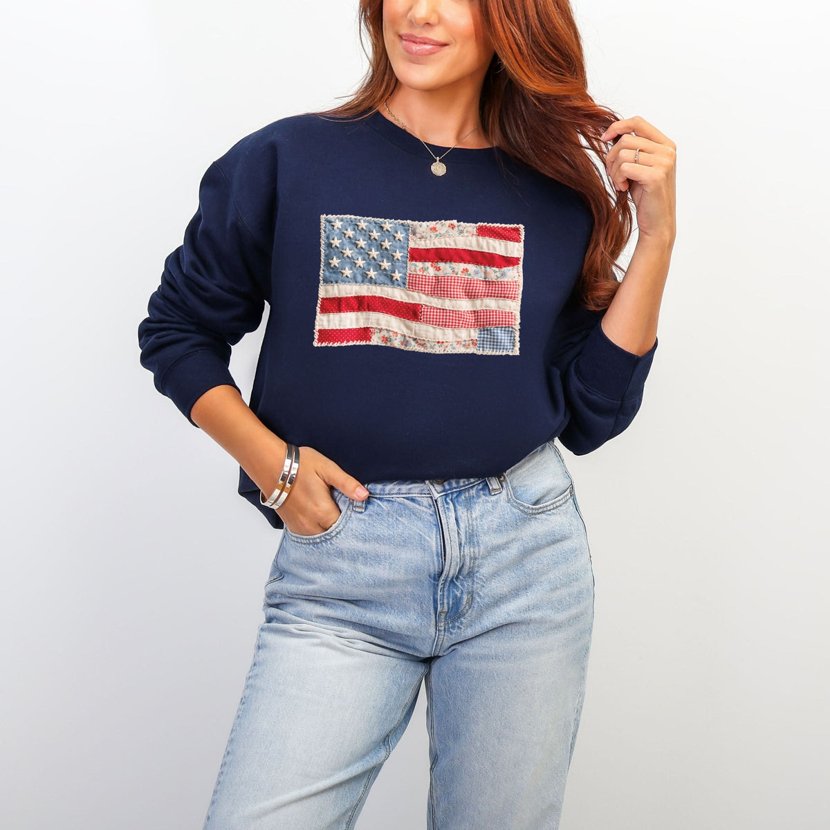 American Flag Faux Patchwork - Women's Graphic Sweatshirt