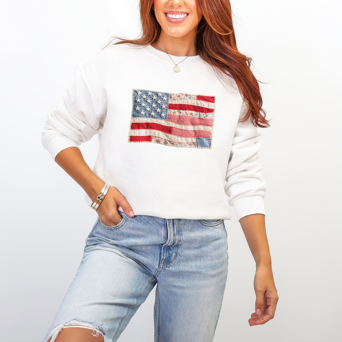 American Flag Faux Patchwork - Women's Graphic Sweatshirt