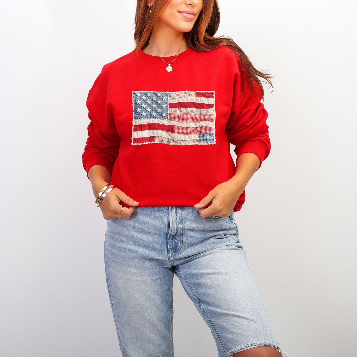 American Flag Faux Patchwork - Women's Graphic Sweatshirt