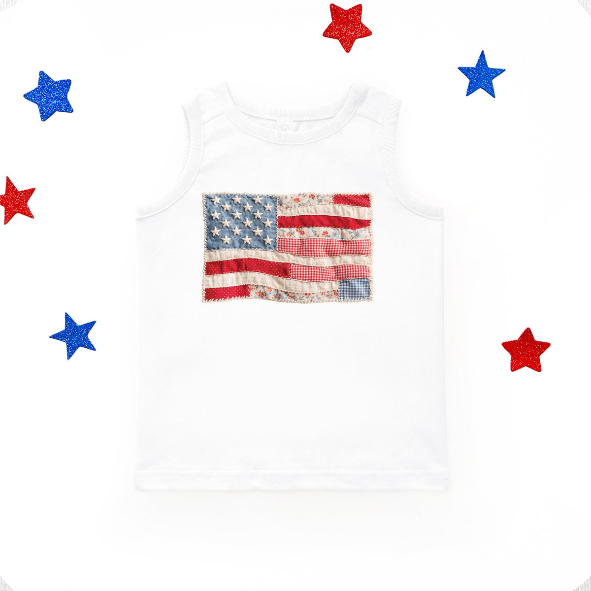 American Flag Faux Patchwork - Toddler Graphic Tank