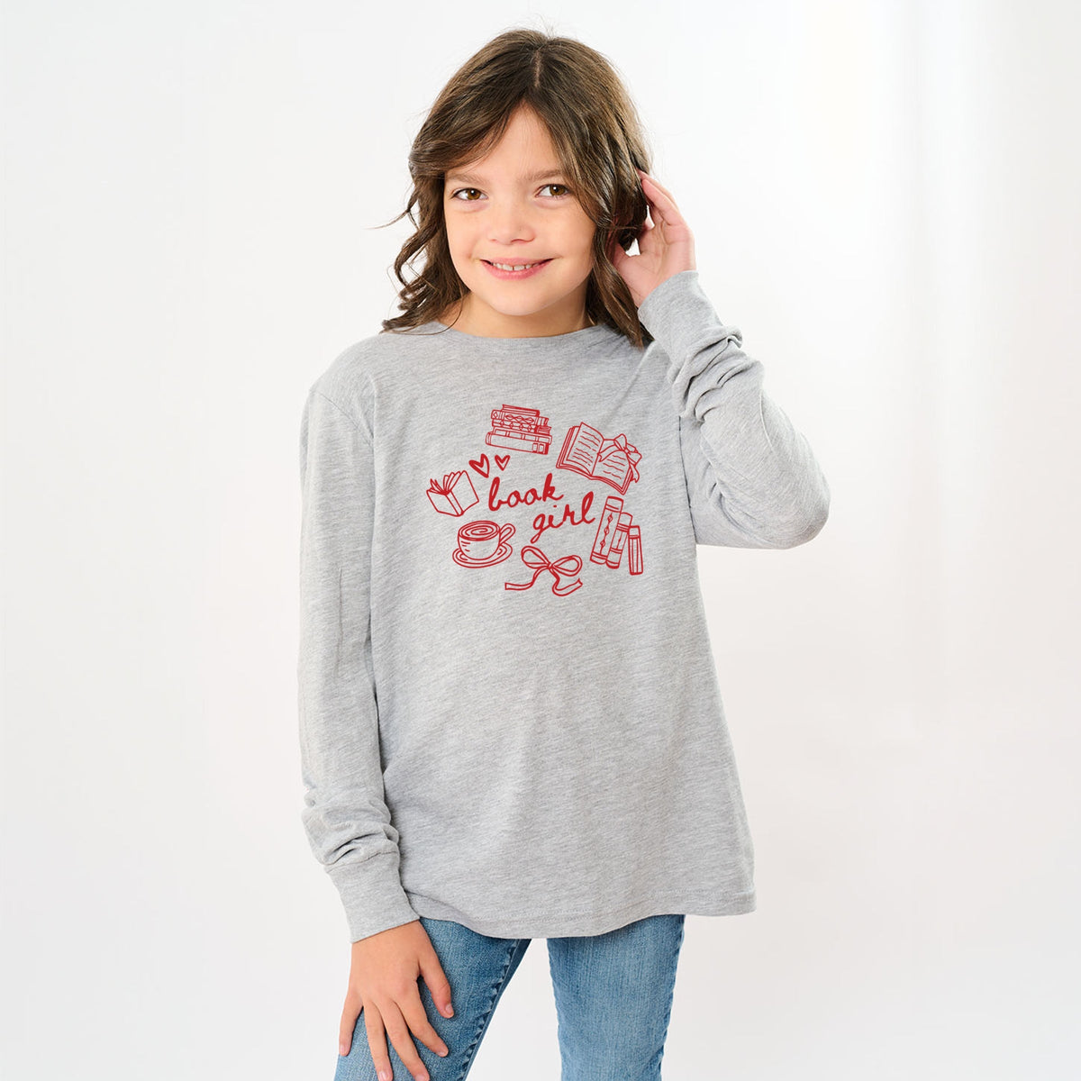 Book Girl Sketched - Youth Long Sleeve Graphic T-Shirt