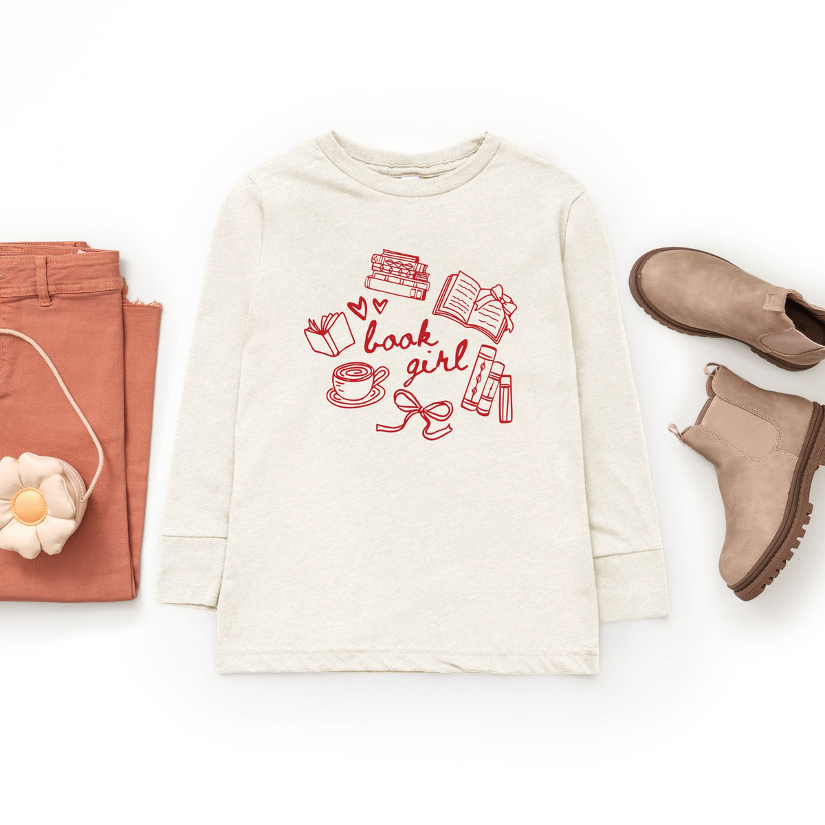Book Girl Sketched - Youth Long Sleeve Graphic T-Shirt