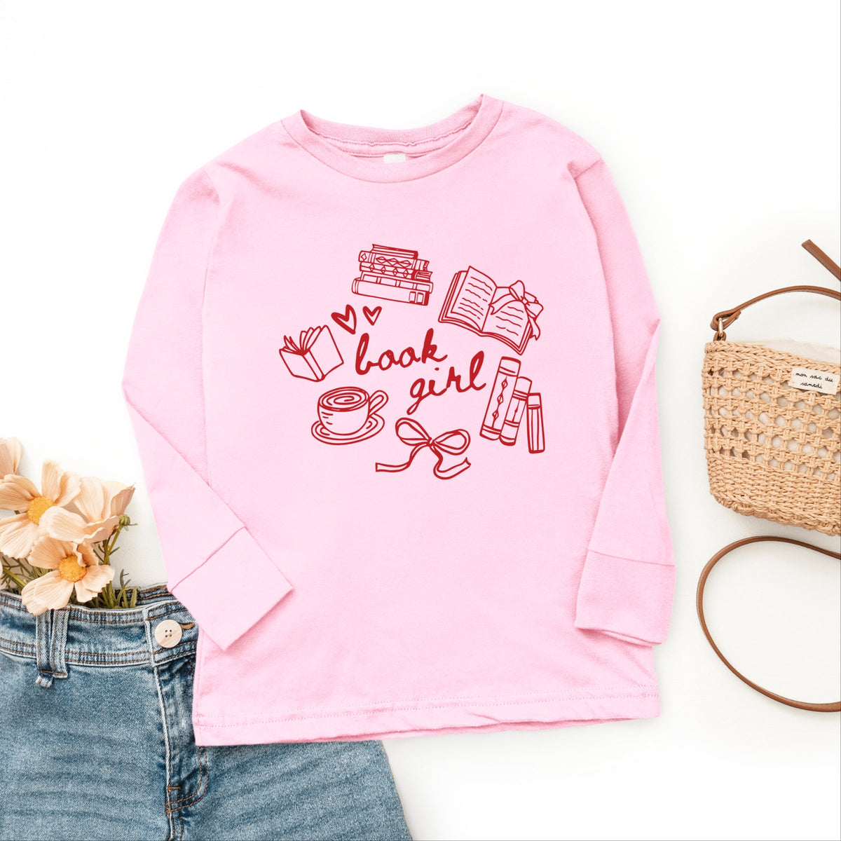 Book Girl Sketched - Youth Long Sleeve Graphic T-Shirt