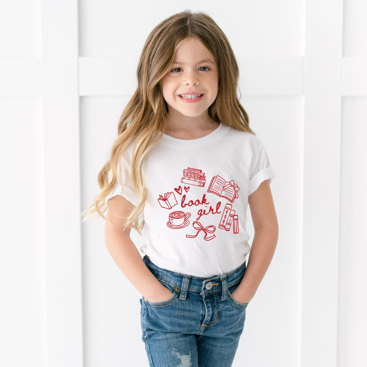 Book Girl Sketched - Youth Short Sleeve Graphic T-Shirt