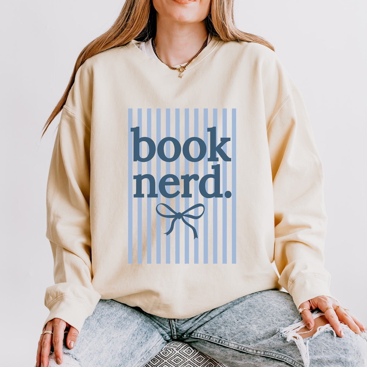 Blue Book Nerd Stripes - Women's Lightweight Garment Dyed Sweatshirt