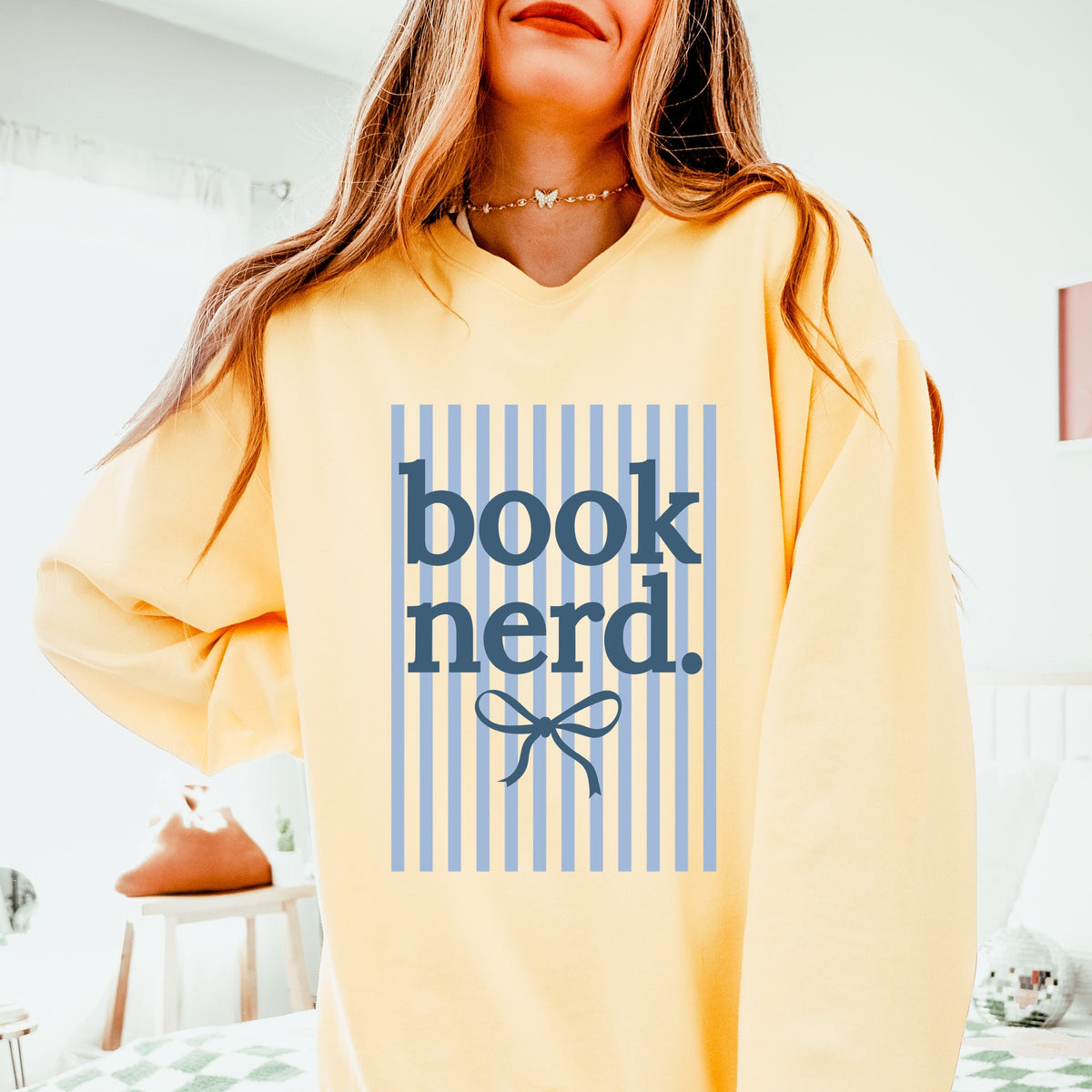 Blue Book Nerd Stripes - Women's Lightweight Garment Dyed Sweatshirt