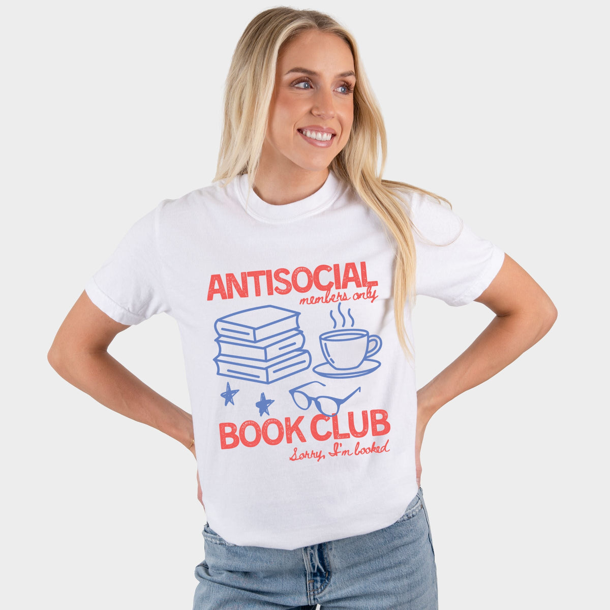 Antisocial Book Club Outline - Women's Garment Dyed Graphic T-Shirt