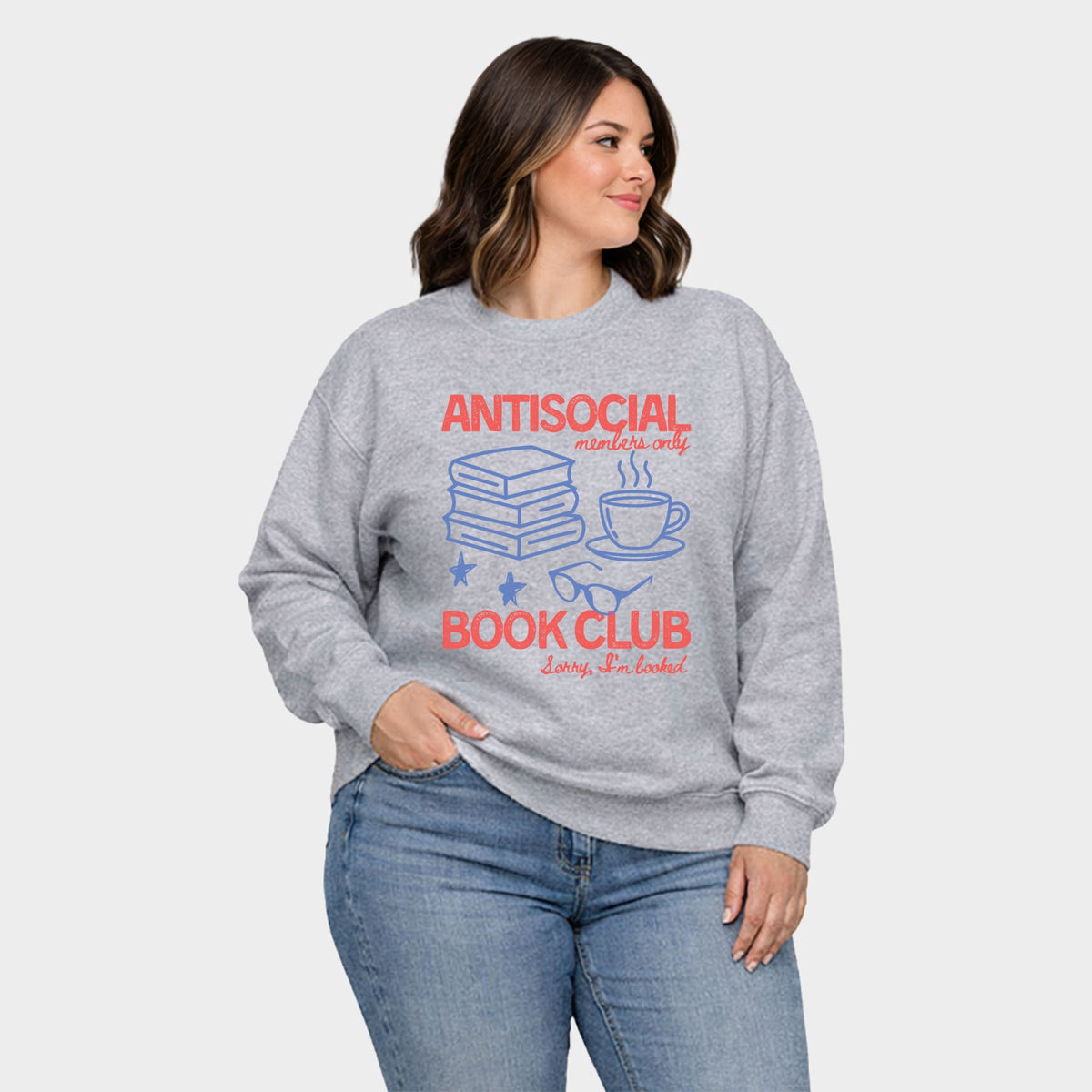 Antisocial Book Club Outline -  Women's Plus Sized Graphic Sweatshirt