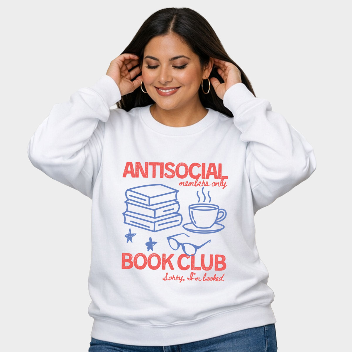 Antisocial Book Club Outline -  Women's Plus Sized Graphic Sweatshirt