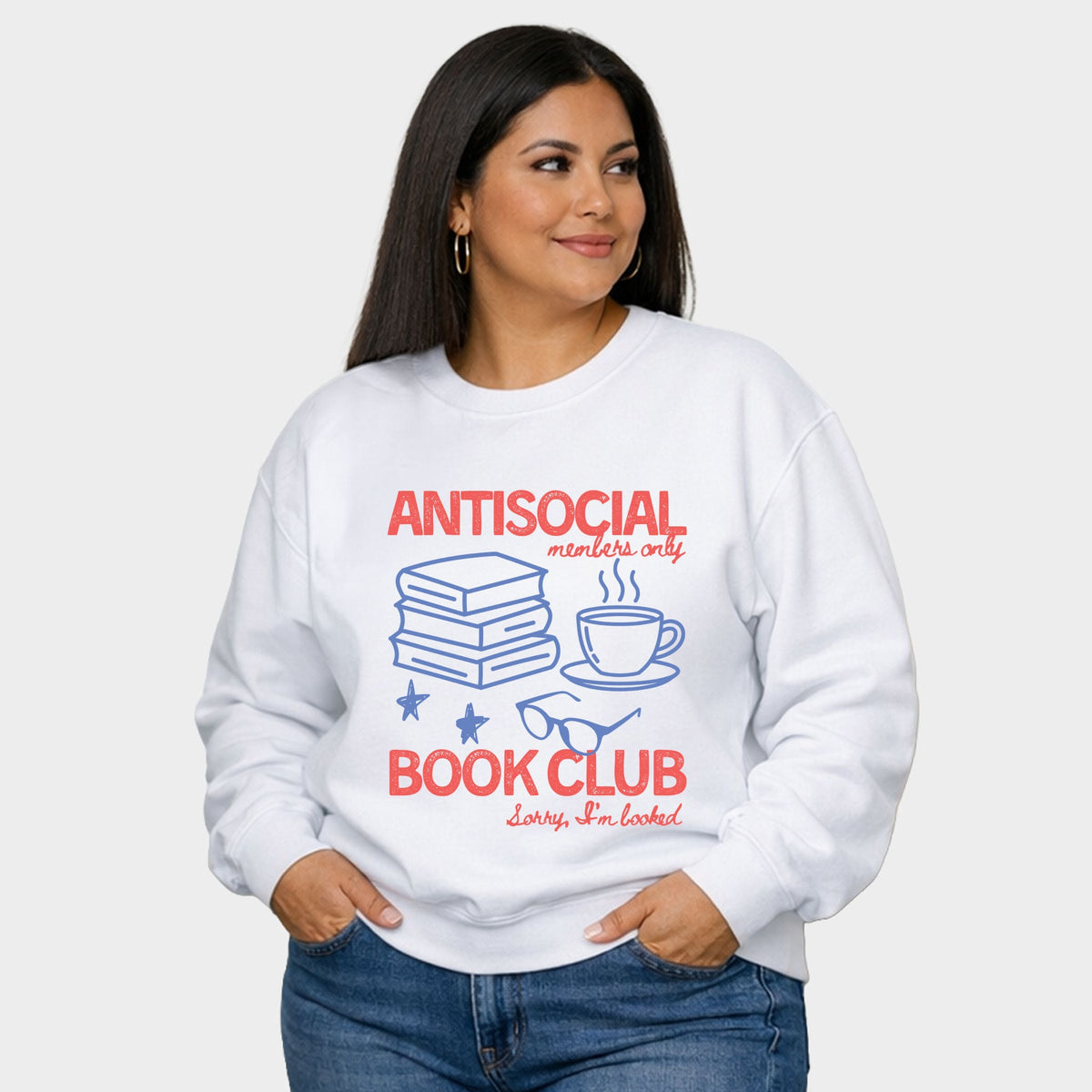 Antisocial Book Club Outline -  Women's Plus Sized Graphic Sweatshirt