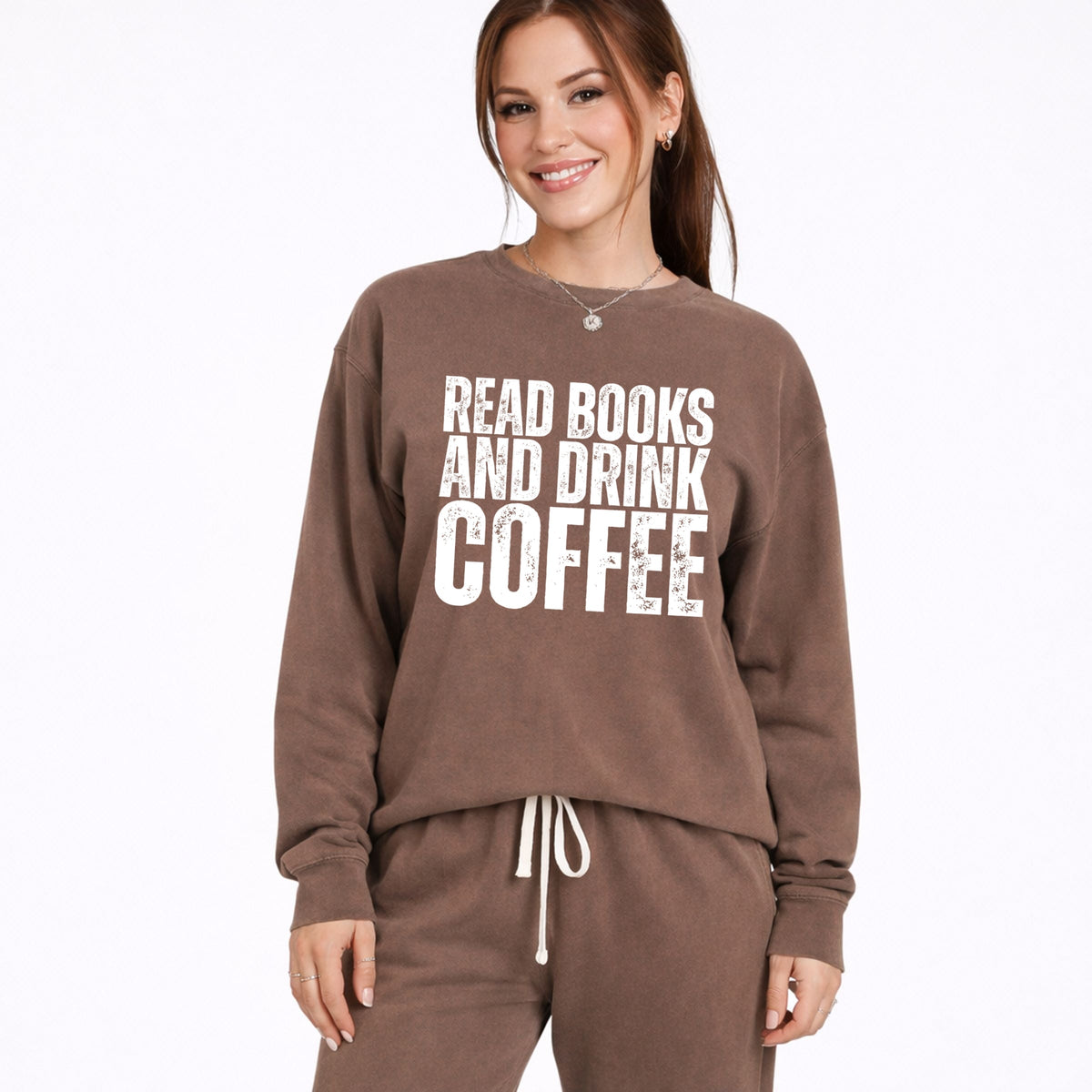 Read Books And Drink Coffee Distressed - Women's Lightweight Garment Dyed Sweatshirt