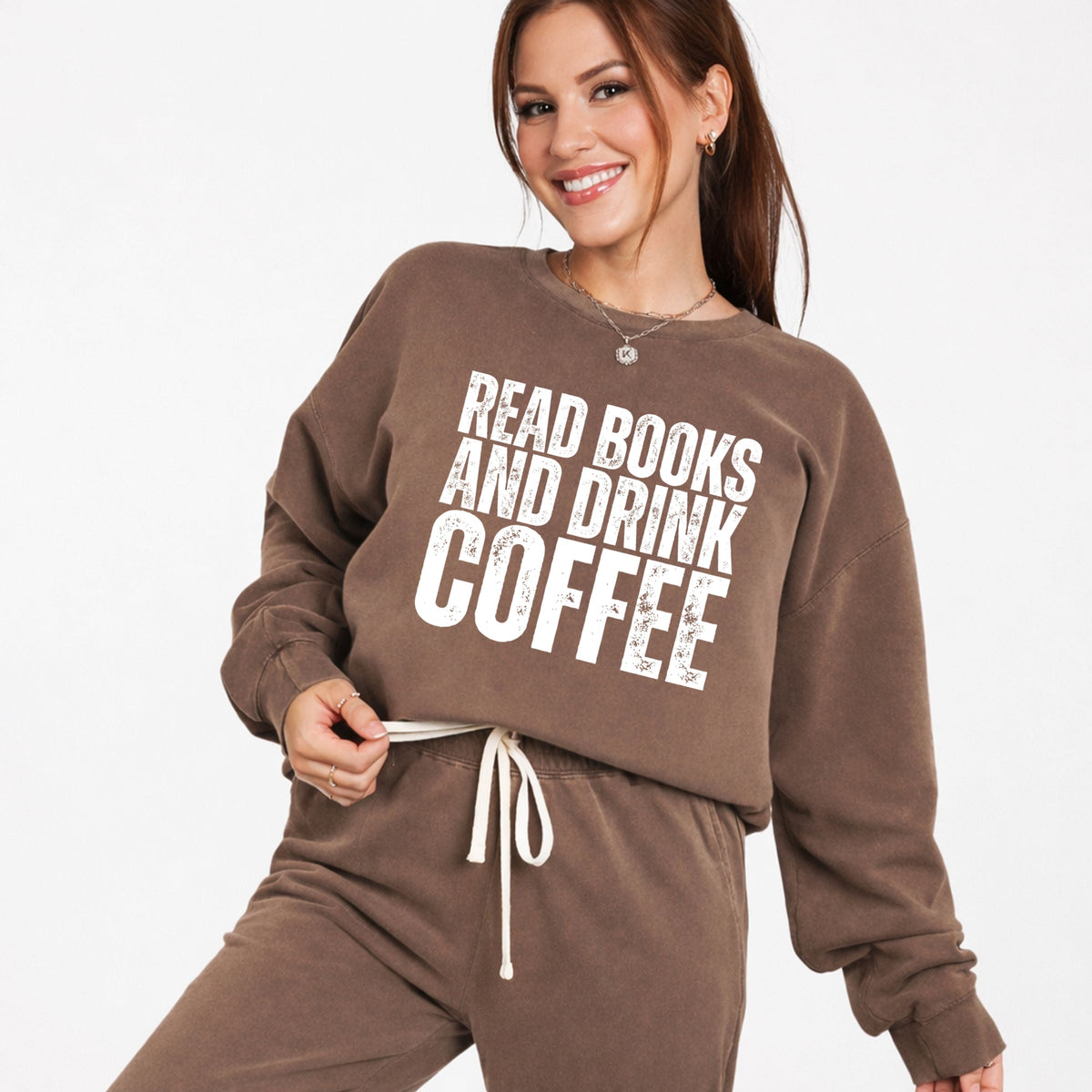 Read Books And Drink Coffee Distressed - Women's Lightweight Garment Dyed Sweatshirt