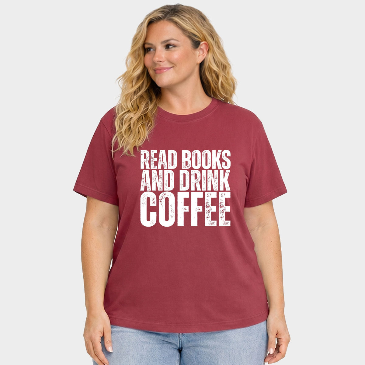 Read Books And Drink Coffee Distressed - Women's Plus Garment Dyed Tee
