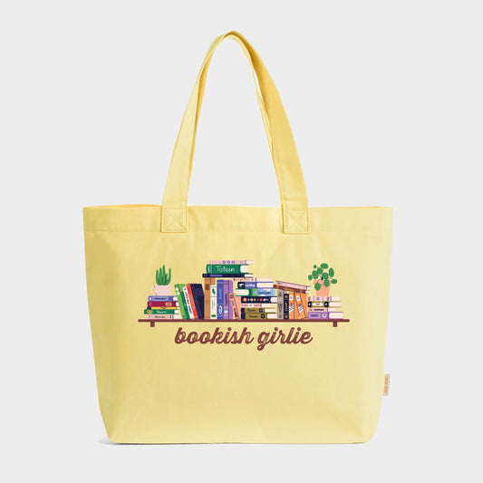 Bookish Girlie Bookshelf - Zippered Canvas Tote
