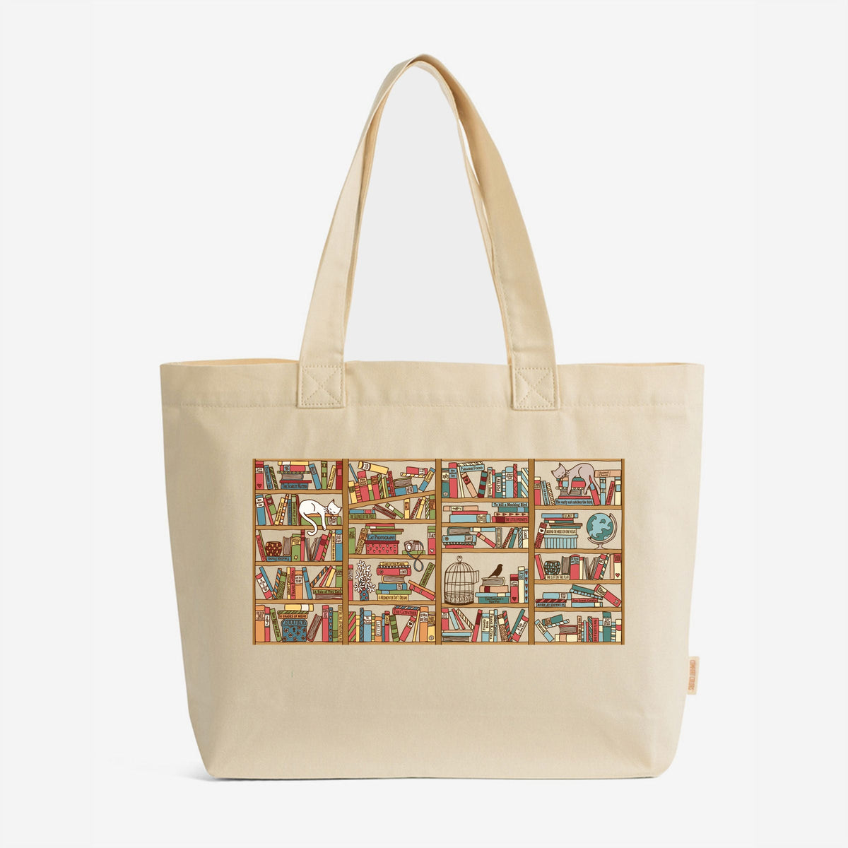 Bookshelf and Cats - Zippered Canvas Tote