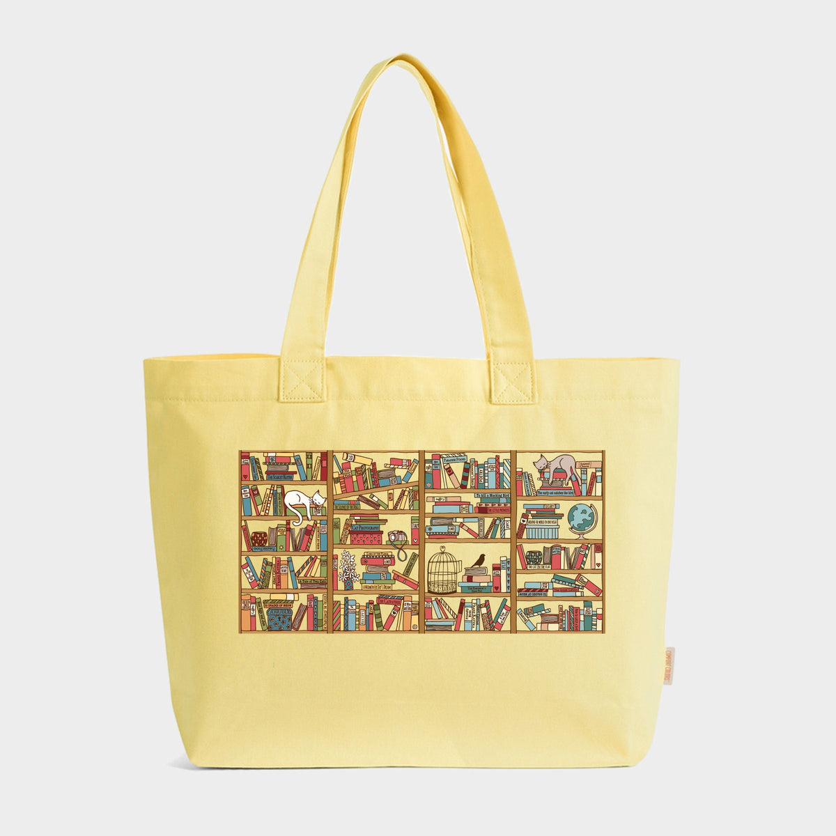 Bookshelf and Cats - Zippered Canvas Tote