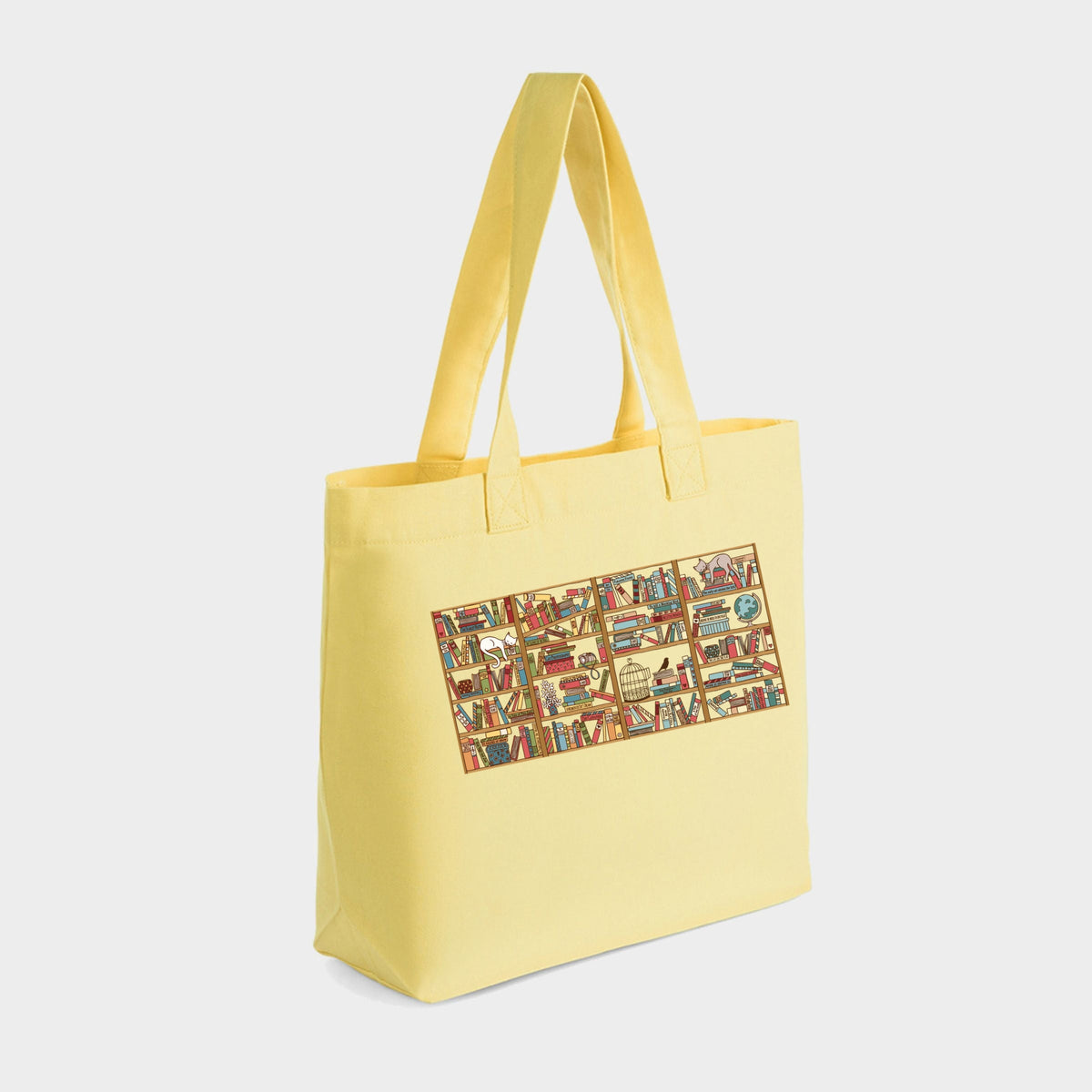 Bookshelf and Cats - Zippered Canvas Tote