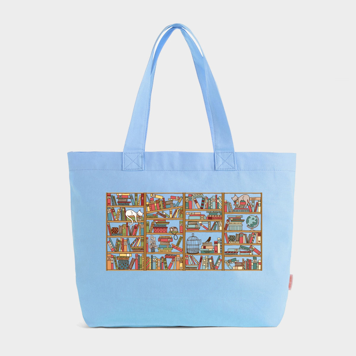 Bookshelf and Cats - Zippered Canvas Tote