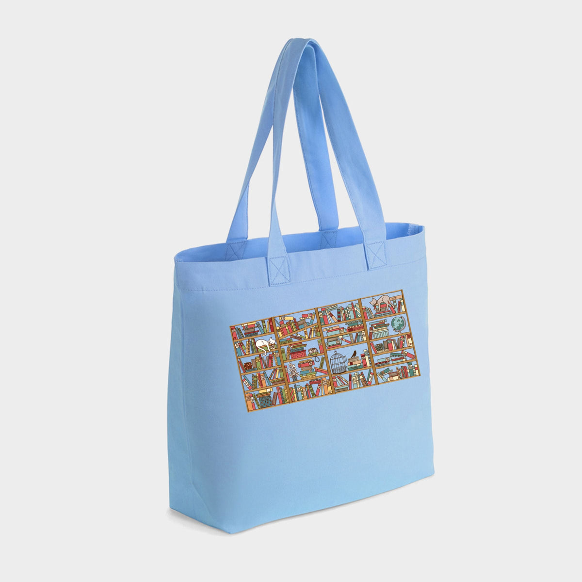 Bookshelf and Cats - Zippered Canvas Tote
