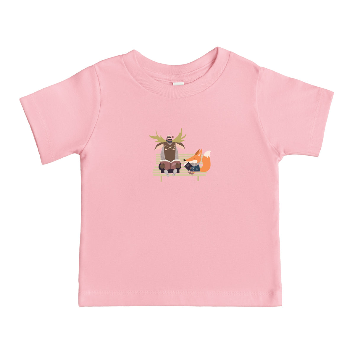 Moose and Fox Reading - Toddler Short Sleeve Graphic T-Shirt