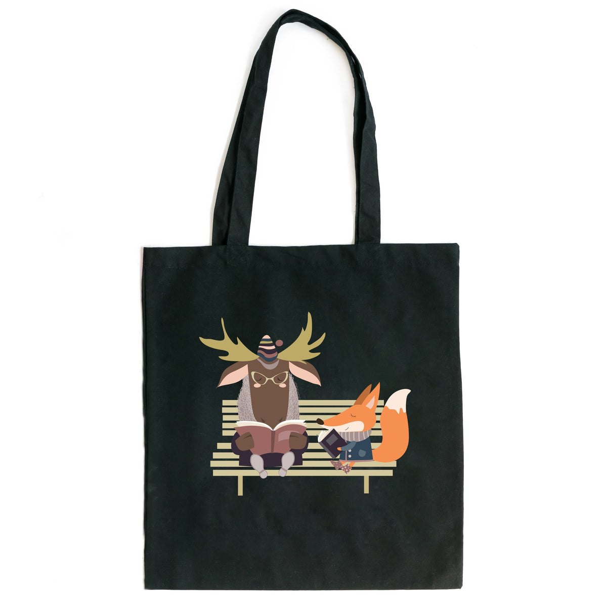 Moose and Fox Reading - Canvas Tote