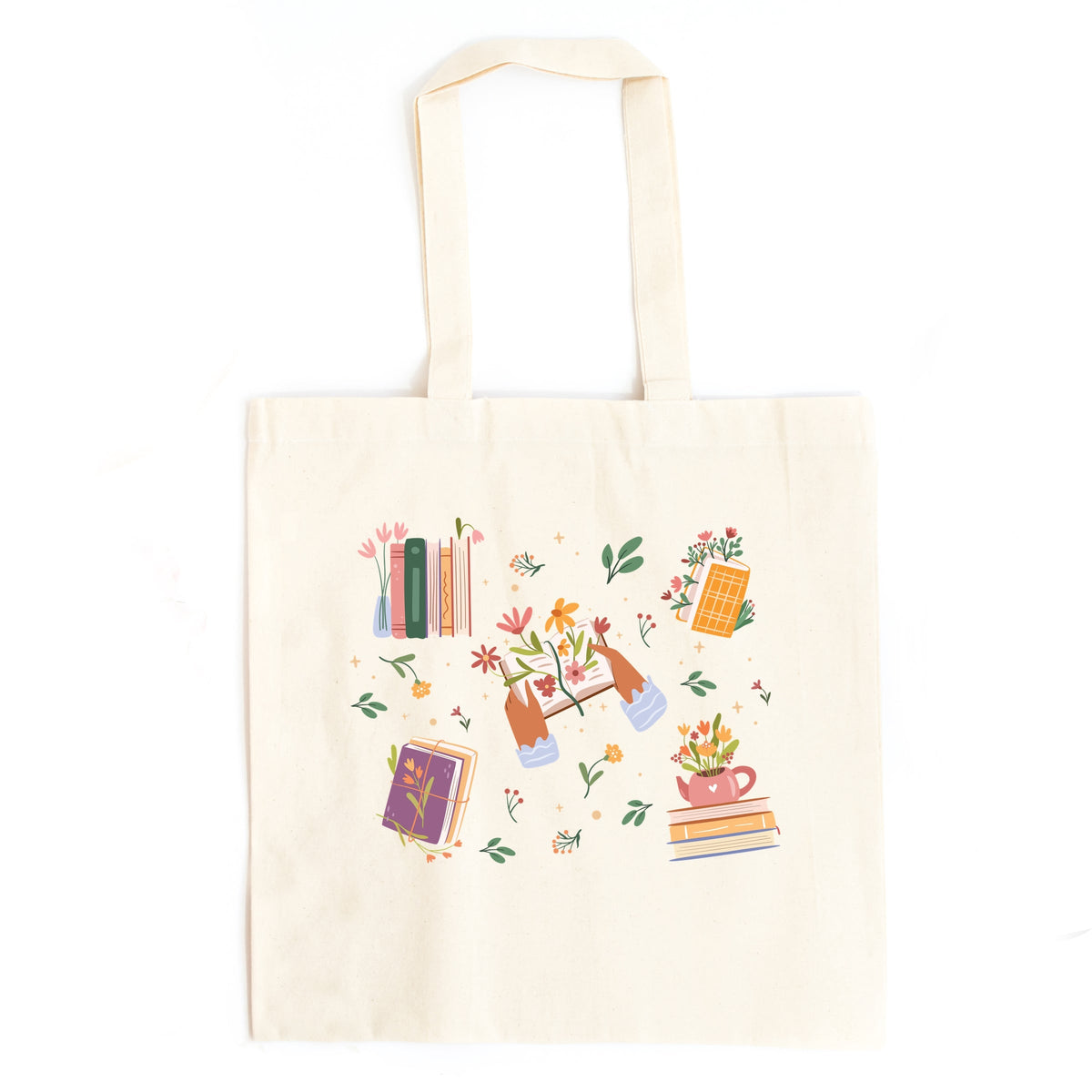 Books and Flowers Collage - Canvas Tote
