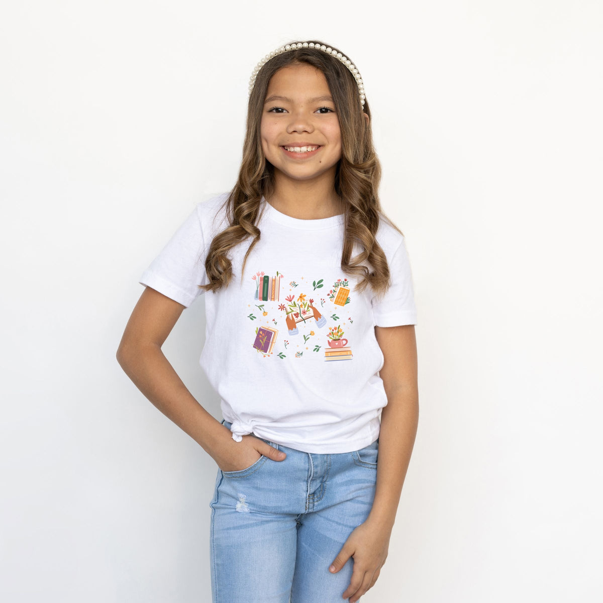 Books and Flowers Collage - Youth Short Sleeve Graphic T-Shirt