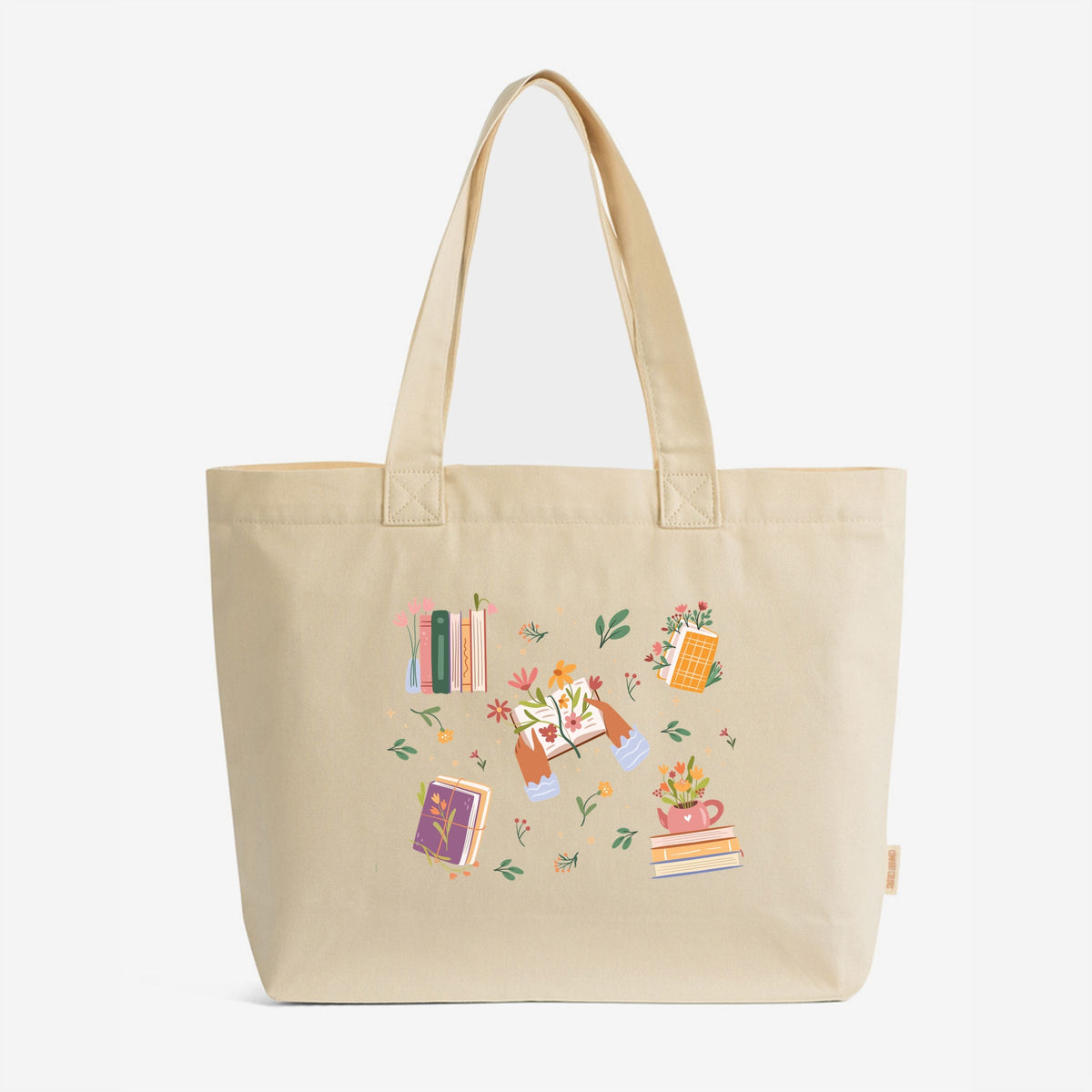 Books and Flowers Collage - Zippered Canvas Tote