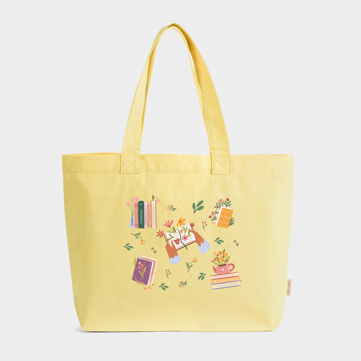 Books and Flowers Collage - Zippered Canvas Tote