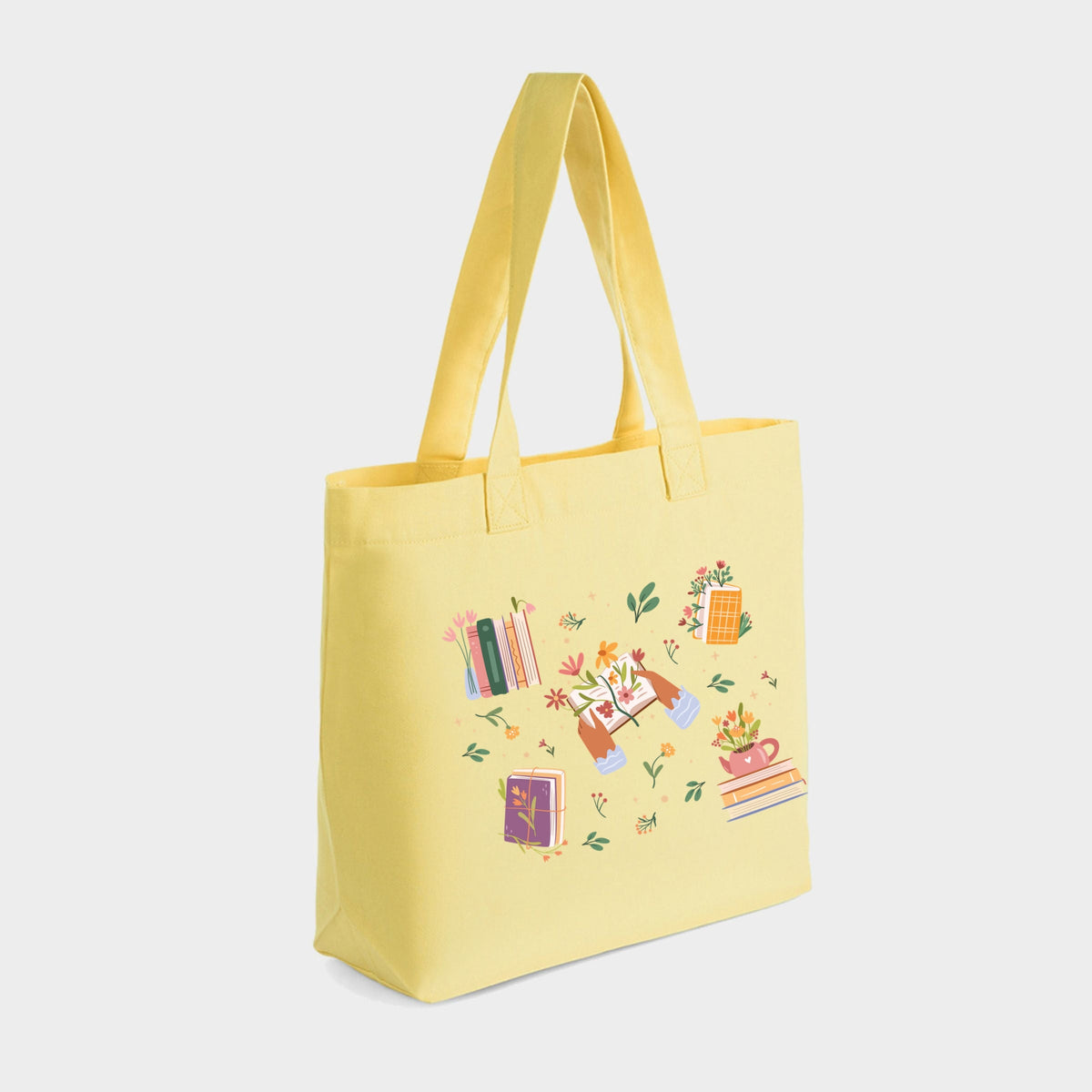 Books and Flowers Collage - Zippered Canvas Tote