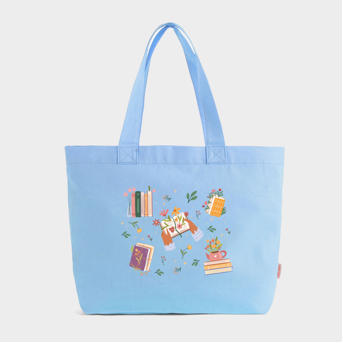 Books and Flowers Collage - Zippered Canvas Tote