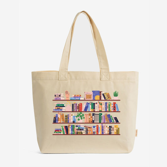 Books On Shelves - Zippered Canvas Tote