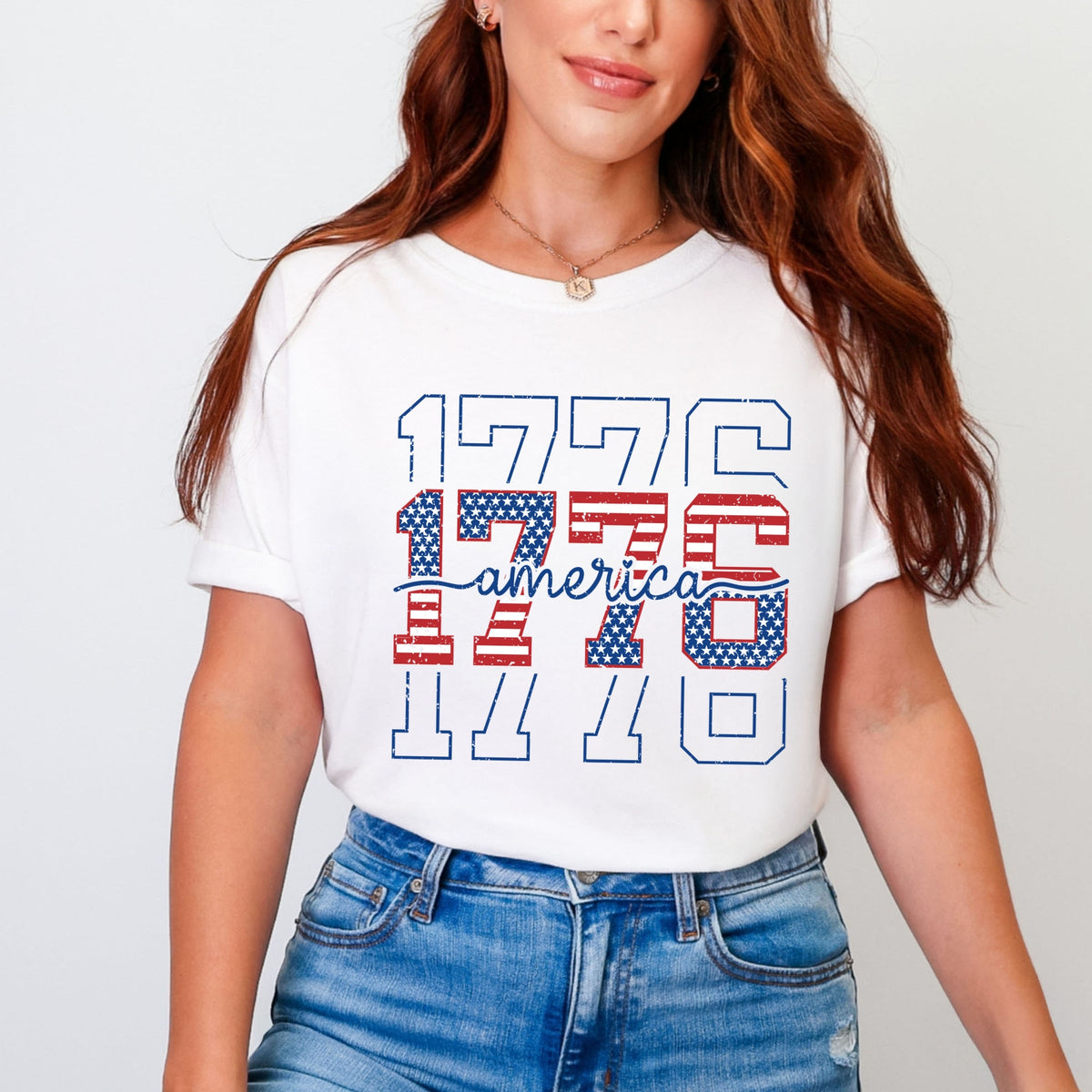 1776 America Stacked - Women's Garment Dyed Graphic T-Shirt