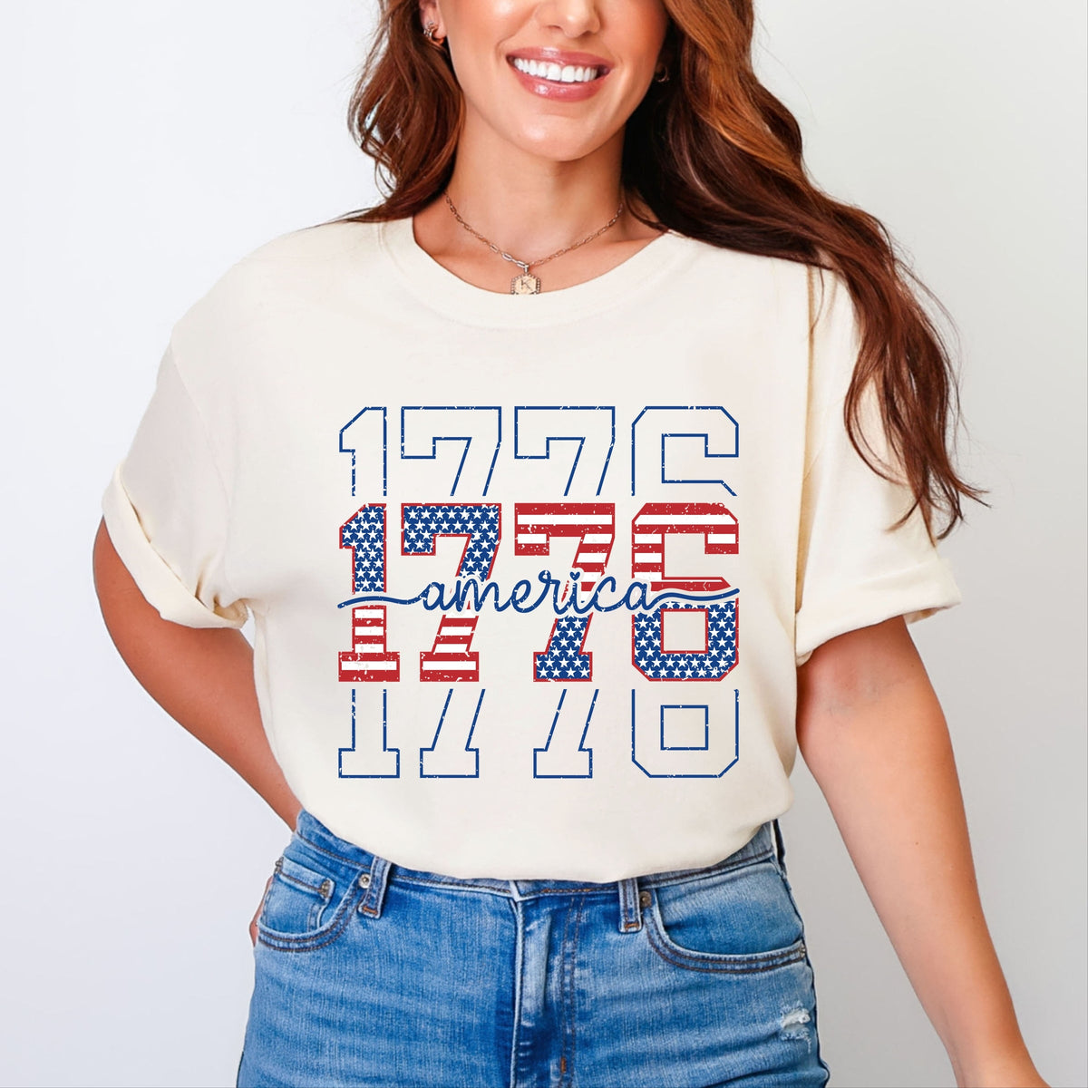 1776 America Stacked - Women's Garment Dyed Graphic T-Shirt
